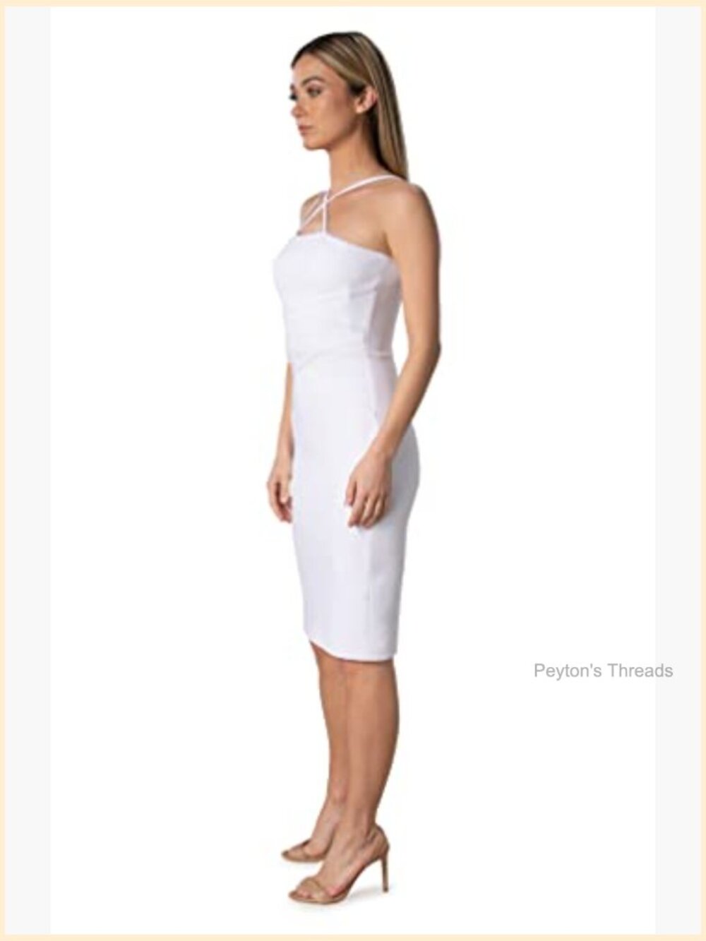 Bodycon Midi Dress with Asymmetrical Neck & Ruffle - Picture 2 of 3